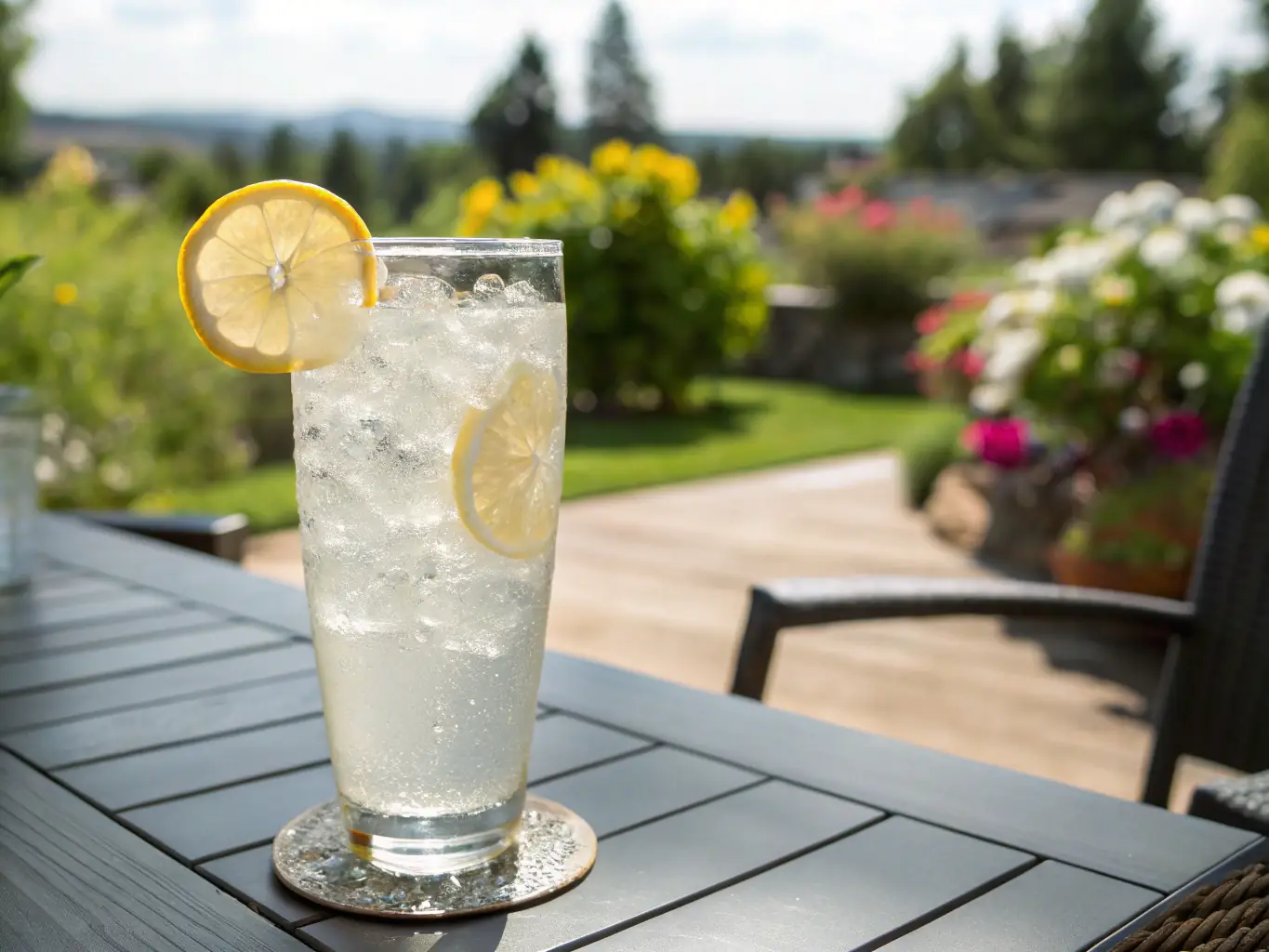A vibrant image of assorted lemonades in clear glasses with ice and lemon slices, showcasing the refreshing and colorful options available at Call a Pizza.